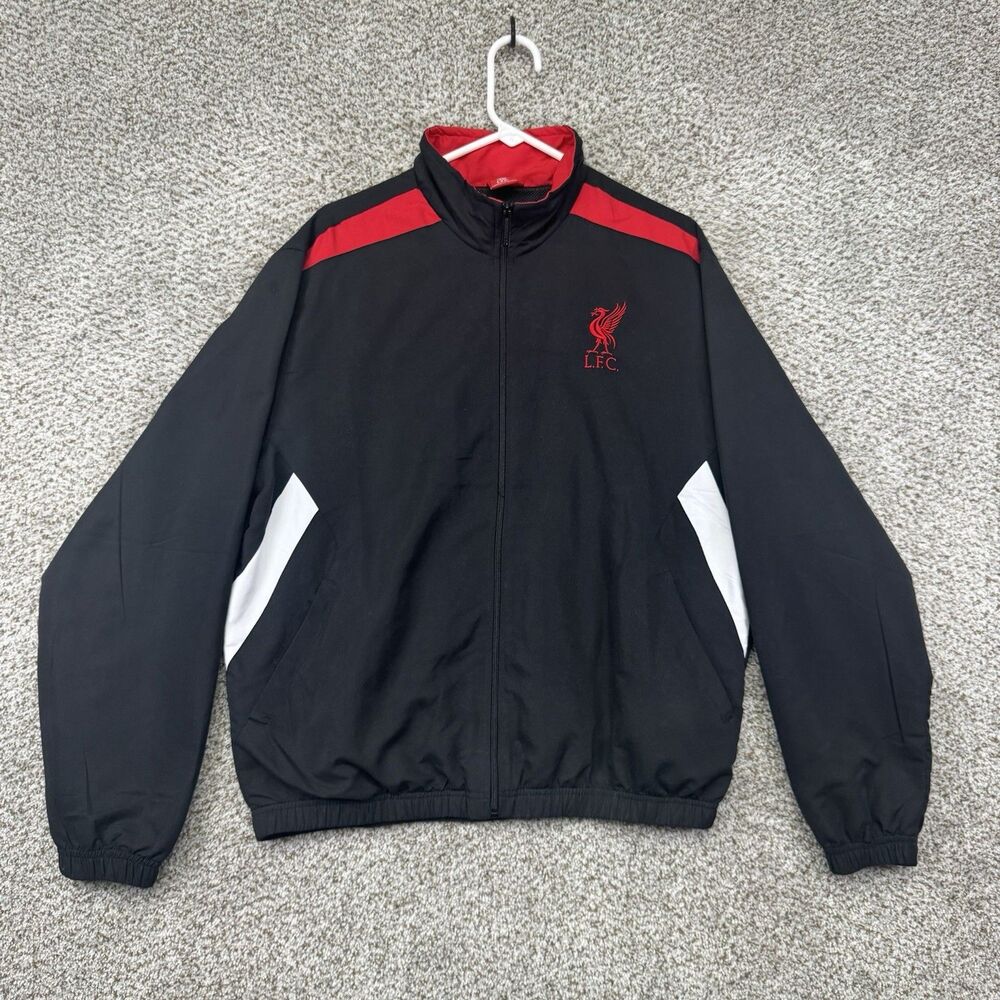Liverpool FC Jacket Men's XL Black Windbreaker Soccer Full‎ Zip Track Pockets